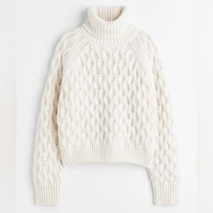 H&M Cream Cable-Knit Turtleneck Sweater